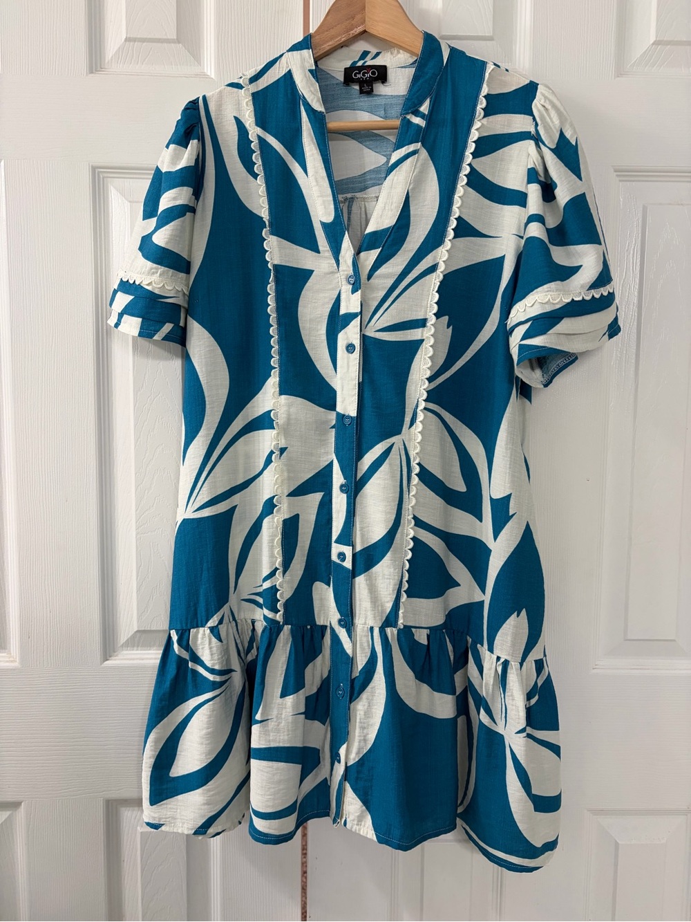 GiGio Teal & White Short Sleeve Button-Front Dress